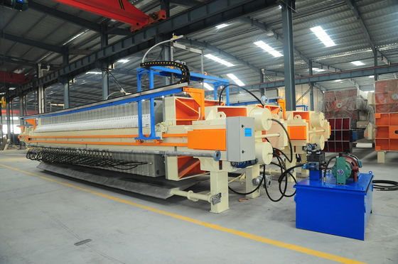 Automatisches Kippen der Filterplatten einer Filterpresse, hydraulischer Antrieb, Edelstahl-Filterplatten